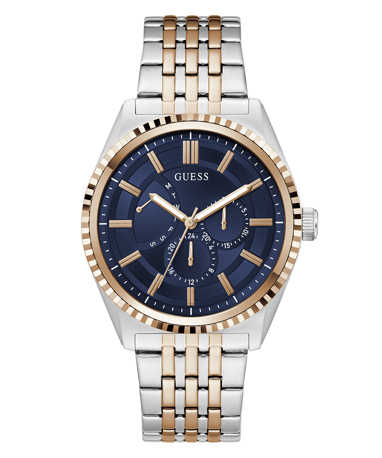 Two-tone GUESS Mens 2-Tone Analog Watch with blue dial and visible brand logo on a white background