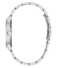 Silver watch band on a white background