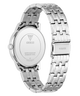 Silver Guess watch with metal band on a white background