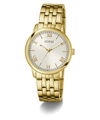 Gold watch with a white face and Roman numerals on a transparent background