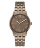 GUESS Mens Coffee Analog Watch with brown dial and metal bracelet on a white background