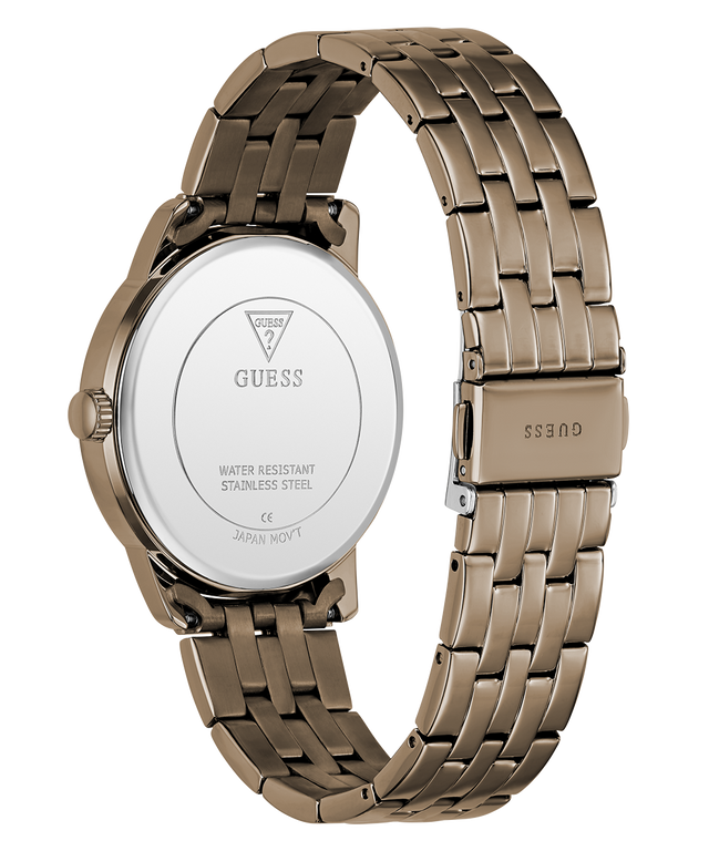 Guess GUESS Mens Coffee Analog Watch with metal band on a white background