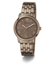 Guess GUESS Mens Coffee Analog Watch with brown metal band and face on a white background