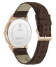 Guess watch with brown leather strap and rose gold case on white background
