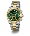 Two-tone Guess GUESS Mens Arthur 2-Tone Multi-function Watch with green face on a white background