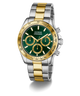 Two-tone Guess GUESS Mens Arthur 2-Tone Multi-function Watch with green face on a white background