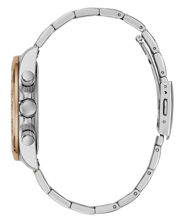 Close-up of a silver GUESS Mens Arthur 2-Tone Analog Watch with a white background