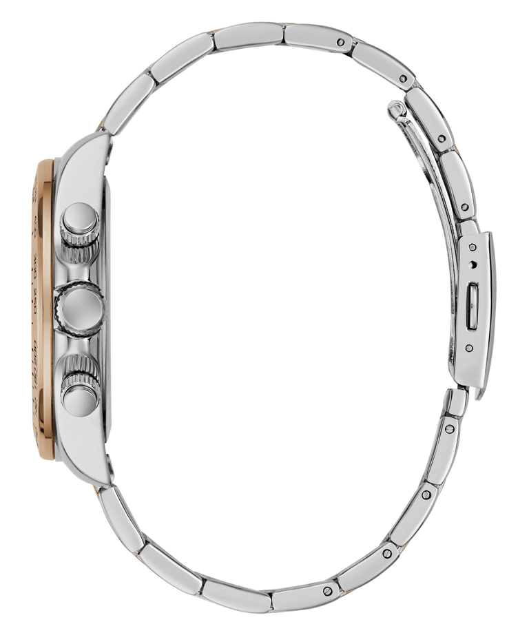 Close-up of a silver GUESS Mens Arthur 2-Tone Analog Watch with a white background