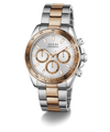 Two-tone GUESS Mens Arthur 2-Tone Analog Watch with silver and rose gold band on a white background