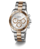 Two-tone GUESS Mens Arthur 2-Tone Analog Watch with silver and rose gold band on a white background
