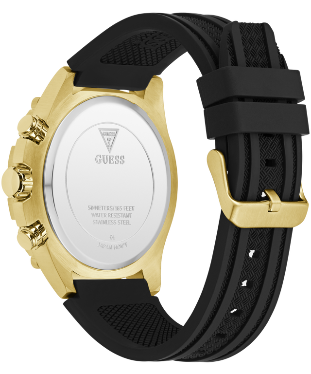 Gold and black watch with visible brand logo on a white background