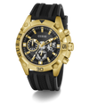 Gold and black Guess watch on a transparent background