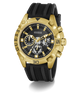 Gold and black Guess watch on a transparent background
