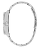 Close-up of a silver watch with a white background