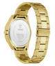 Gold watch with metal band on a white background