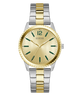 Two-tone silver and gold GUESS Mens 2-Tone Analog Watch with green accents on a white background