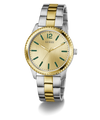 Two-tone silver and gold GUESS Mens 2-Tone Analog Watch with green accents on a white background