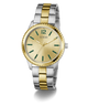 Two-tone silver and gold GUESS Mens 2-Tone Analog Watch with green accents on a white background