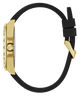 Gold watch with black strap on a white background