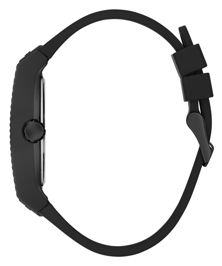 Black GUESS Mens Black Analog Watch with clasp on a white background