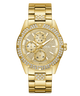 Gold watch with diamond-studded face on a white background