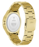 Gold watch with metal band on a white background