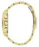 Gold GUESS Mens Gold Tone Analog Watch band on a white background