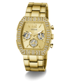 Gold GUESS Mens Gold Tone Analog Watch with gemstone accents on a white background