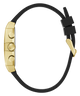 Gold watch with black strap on a white background