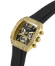 Gold and black watch with Guess branding on a clear background lifestyle