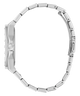 Close-up of a silver bracelet on a white background