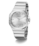 Silver Guess watch on a white background