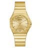 Gold GUESS Mens Jaq Gold Tone Analog Watch with a white background