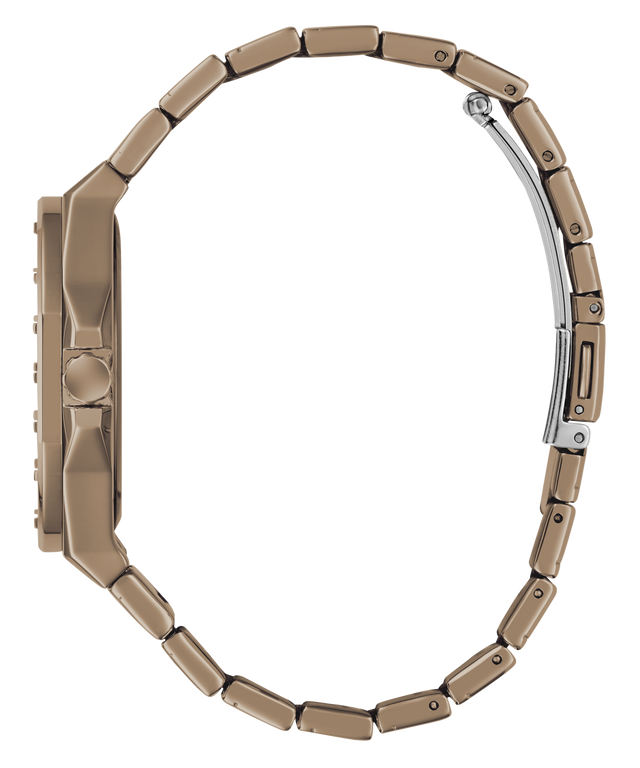 Gold metal GUESS Mens Jaq Coffee Analog Watch on a white background