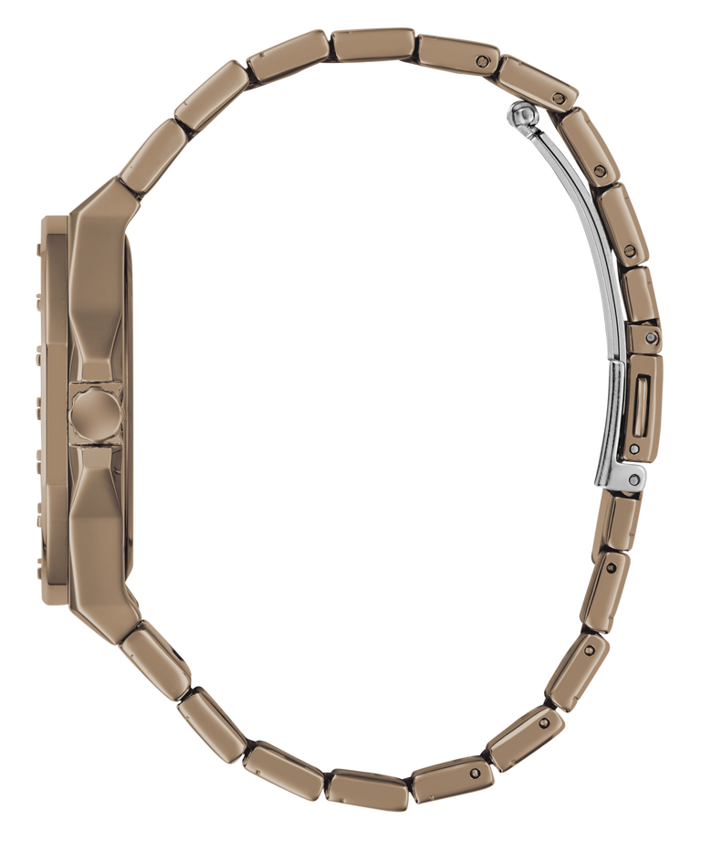 Gold metal GUESS Mens Jaq Coffee Analog Watch on a white background