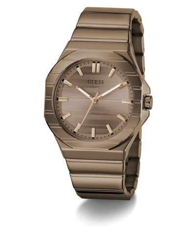 Brown GUESS Mens Jaq Coffee Analog Watch on a white background