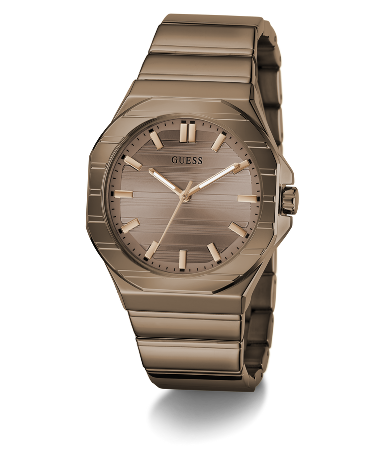 Brown GUESS Mens Jaq Coffee Analog Watch on a white background