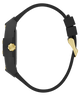 Black and gold GUESS Mens Black Analog Watch strap on a white background