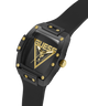 Black and gold Guess watch on a white background lifestyle