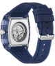 GUESS Mens Blue Analog Watch with transparent case on a white background