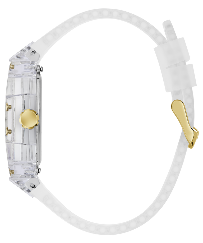 Clear watch with gold accents on a transparent background