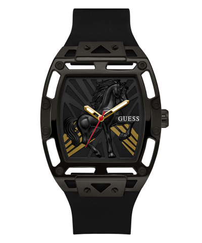 GUESS Mens Limited Edition Lunar New Year Black Analog Watch with horse design on a white background