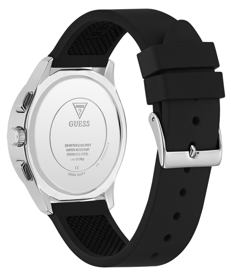 GUESS Mens Palmer Black Silver Tone Analog Watch side