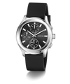 Black GUESS Mens Palmer Black Silver Tone Analog Watch with silver case on a white background