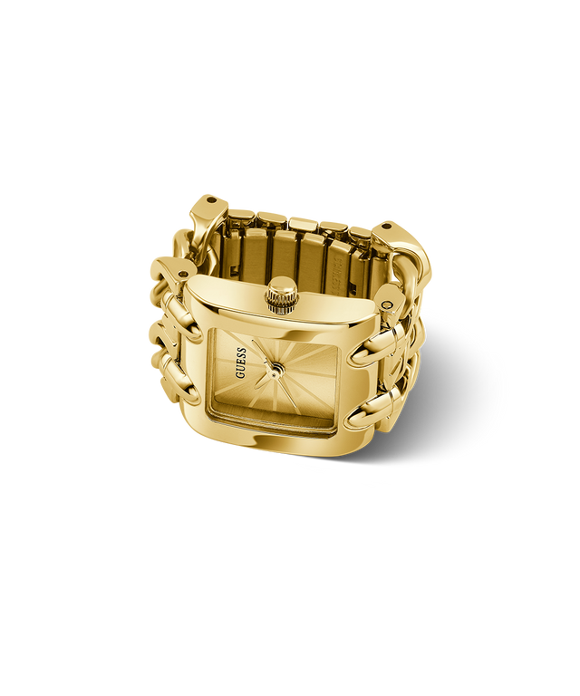 GUESS Ladies Large Mod Heavy Metal Gold Tone Analog Watch Ring