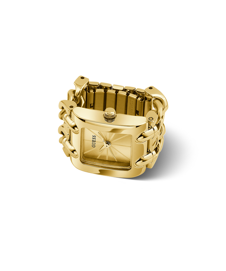 GUESS Ladies Large Mod Heavy Metal Gold Tone Analog Watch Ring