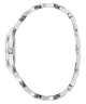 A silver stainless steel watch bracelet shown from the side profile against a solid white background.