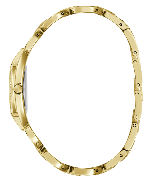 Gold-tone metal watch bracelet shown from the side on a plain white background.