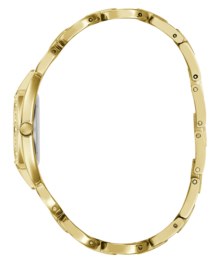 Gold-tone metal watch bracelet shown from the side on a plain white background.