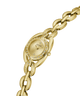 Gold-tone women's wristwatch with an oval face, diamond accents around the bezel, and a matching chain bracelet, shown on a plain white background. lifestyle